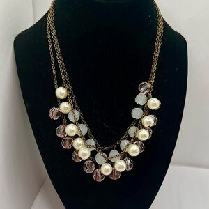 Vintage 3-Layer Pearl & Pink Crystal Necklace ✨
